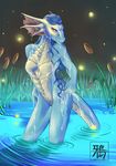  blue blue_hair dragon female firefly hair karakina nude pond red_eyes scales scalie scar3cr0w solo torchbug water wet wet_hair 