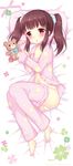  :o barefoot blush brown_hair idolmaster idolmaster_cinderella_girls lying navel ogata_chieri on_side pajamas panties pillow red_eyes solo star star_print stuffed_animal stuffed_toy teddy_bear twintails underwear wasabi_(sekai) 