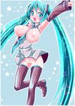  aqua_eyes aqua_hair arm_up armpits bad_id bad_pixiv_id bottomless breasts detached_sleeves hatsune_miku large_breasts long_hair necktie open_mouth ounwm pussy solo star thighhighs twintails very_long_hair vocaloid 