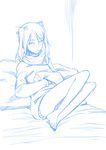  bare_legs barefoot francesca_lucchini hair_ribbon maydrawfag monochrome no_pants non-web_source on_bed pillow ribbon short_twintails solo strike_witches sweater turtleneck twintails world_witches_series 