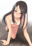  all_fours barefoot bikini black_hair blush brown_eyes downblouse long_hair looking_at_viewer muffin_(sirumeria) navel original solo swimsuit 