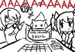  angry board_game chibi cropped dice dungeons_and_dragons gm_screen invader kaname_madoka kyubey mahou_shoujo_madoka_magica md5_mismatch miki_sayaka monochrome multiple_girls ragequit school_uniform short_hair short_twintails twintails 