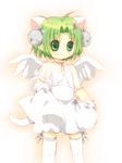  ahoge angel_wings animal_ears bell capelet cat_ears cat_tail choker dejiko di_gi_charat dress dress_lift gloves green_eyes green_hair hair_ornament hoge_kinoko no_hat no_headwear no_nose ribbon_choker see-through short_dress short_hair skirt solo tail thighhighs white white_background white_gloves white_legwear white_skirt wings zettai_ryouiki 