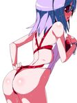  :o ass back_cutout blue_hair blush competition_swimsuit highleg highleg_swimsuit long_hair looking_back miuku_(marine_sapphire) one-piece_swimsuit one-piece_thong original purple_eyes simple_background solo swimsuit white_background 