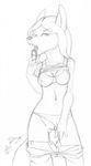  bra candy canine clothed clothing female jackal licorice looking_at_viewer mammal monochrome os panties pussy seductive sketch skimpy solo underwear undressing 