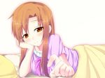  bed brown_eyes brown_hair long_hair sword_art_online tagme_(artist) yuuki_asuna 