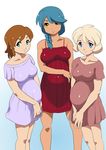  aqua_eyes arisa_gunhale asada_okina blonde_hair blue_hair braid brown_hair dress emily_armond gundam gundam_age long_hair multiple_girls pregnant romary_stone short_hair single_braid smile yellow_eyes 