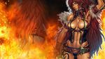  abs armor dark_skin female highres long_hair mace muscle panties queen&#039;s_blade queen's_blade red_hair revealing_armor risty solo standing tattoo thong tsukasa_jun underwear very_long_hair wallpaper weapon 