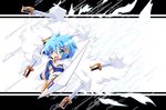  blue_eyes blue_hair cape hair_ornament magical_girl mahou_shoujo_madoka_magica miki_sayaka reku solo sword weapon 