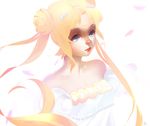  ashleigh_hetrick bishoujo_senshi_sailor_moon blonde_hair blue_eyes crescent_moon double_bun dress facial_mark forehead_mark lips long_hair moon princess_serenity solo strapless strapless_dress tsukino_usagi twintails upper_body 