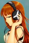  akg blue_eyes dress headphones listening_to_music long_hair m.alice original red_hair smile solo strap_slip 