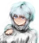  acryl blue_eyes blue_hair breasts large_breasts lips original ribbed_sweater short_hair sketch solo sweater upper_body white_background 