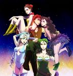  4girls :d aqua_eyes armpits arms_around_waist arms_up bad_id bad_pixiv_id bandages bare_shoulders belt bent_over beruche_(sailor_moon) bishoujo_senshi_sailor_moon black_moon_clan blue_gloves blue_leotard bodysuit boots bow braid breasts brown_hair buttons calaveras_(sailor_moon) cheek-to-cheek cleavage covered_navel crescent crossed_legs crystal_earrings detached_collar dress drill_hair earrings elbow_gloves facial_mark fire flame floating forehead_jewel forehead_mark fur_trim gloves gradient green_eyes green_gloves green_hair hair_bow high_heels hug jewelry koan_(sailor_moon) leg_lift leotard light_blue_hair long_hair long_sleeves looking_at_viewer looking_back medium_breasts miniskirt multiple_girls open_mouth orange_eyes outstretched_arm outstretched_hand pants petz_(sailor_moon) pink_bodysuit pink_eyes pinstripe_pattern pleated_skirt red_hair rena_(fujico_fujico) rubeus_(sailor_moon) scrunchie shoes sideboob single_braid sitting sitting_on_shoulder skirt sky smile socks standing star_(sky) starry_sky strapless striped thigh_boots thighhighs tubetop turtleneck twin_drills twintails vertical_stripes very_long_hair wavy_hair white_hair yellow_eyes 