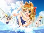  3girls barefoot bianchi_elena black_hair blonde_hair blush brown_hair female game_cg hair_ribbon ishigami_hibari kango_shichauzo kango_shichauzo_2 long_hair multiple_girls nagasaki_akira pool ribbon shimizu_naotaka short_hair swimsuit twintails water wet 