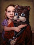  age_difference bear blue_eyes brown_background brown_eyes brown_fur brown_hair candy cannot_unsee creepy dressing_gown duo female fur hair hairband human inside looking_at_viewer macsorro male mammal nightmare_fuel pedo pedobear plain_background realistic robe soul_devouring_eyes young 