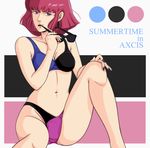  80s alternate_costume bad_id bad_pixiv_id bikini blue_eyes breasts cleavage collarbone earrings eyewear_removed gundam gundam_zz haman_karn holding holding_eyewear jewelry medium_breasts nail_polish oldschool purple_hair solo sunglasses swimsuit typo waeba_yuusee 