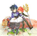  black_hair blush boots dnf dungeon_and_fighter jacket mage mage_(dungeon_and_fighter) male_mage red_hair short_hair summoner 