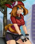  bandana bike_shorts blue_eyes elazuls-core gloves haruka_(pokemon) hat pokemon pokemon_(anime) pokemon_ag solo thighs 