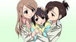  between_breasts black_hair blush breasts brown_eyes brown_hair candy_boy hug incest jacket long_hair multiple_girls petting sakurai_kanade sakurai_shizuku sakurai_yukino sanshita siblings sisters yuri 