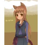  animal_ears brown_eyes brown_hair holo long_hair non-web_source solo spice_and_wolf translated vest 