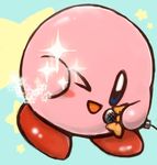  bad_pixiv_id bow copy_ability kirby kirby_(series) lowres macross macross_frontier microphone no_humans one_eye_closed parody piranosuke seikan_hikou sparkle star 