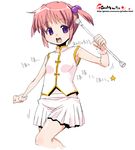  oekaki onija_tarou original pink_hair purple_eyes simple_background skirt solo twirl_baton white_background 