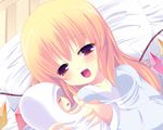  bad_id bad_pixiv_id banned_artist bed blonde_hair flandre_scarlet long_hair pillow shiraki_ai smile solo tears touhou wings 