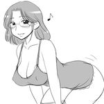  aaaa bent_over blush breasts greyscale large_breasts looking_at_viewer monochrome musical_note original simple_background smile solo white_background 
