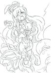  blush breasts hat highres kamishirasawa_keine long_hair medium_breasts monochrome nipples open_mouth simple_background solo sonson_(eleven) tears tentacles touhou white_background 