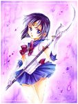  back_bow bishoujo_senshi_sailor_moon blue_eyes bob_cut border bow character_name choker crystal dated earrings elbow_gloves gloves holding holding_spear holding_weapon jewelry nashi_juni parted_lips pleated_skirt polearm purple purple_background purple_bow purple_sailor_collar purple_skirt sailor_collar sailor_saturn sailor_senshi_uniform short_hair signature silence_glaive skirt solo spear star star_choker tiara tomoe_hotaru traditional_media translated watercolor_(medium) weapon white_gloves 