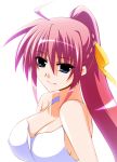  blue_eyes breasts cleavage engo_(aquawatery) hair_ornament hair_ribbon large_breasts lyrical_nanoha mahou_shoujo_lyrical_nanoha mahou_shoujo_lyrical_nanoha_strikers pink_hair ribbon signum simple_background white_background 