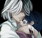  bandages bishoujo_senshi_sailor_moon black black_background black_hair black_moon_clan close-up closed_eyes crystal crystal_earrings earrings face gem holding hug injury jewelry kitashiba male_focus multiple_boys prince_demande saphir_(sailor_moon) white_hair 