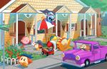  2018 alien ambiguous_gender avian bandana_waddle_dee bandanna bird blush clothing detailed_background envelope eyes_closed flower food fruit garden grass group hi_res jump_rope king_dedede kirby kirby_(series) male mask meta_knight nintendo open_mouth open_smile outside parasol penguin plant sagewindfeather sign smile street_sign swing tomato tree umbrella vehicle video_games waddling_head wagon whispy_woods 