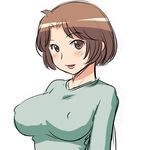  aaaa breasts brown_eyes brown_hair covered_nipples large_breasts looking_at_viewer original short_hair simple_background smile solo white_background 