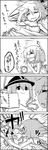  4koma alarm_clock alternate_costume blush book bow breasts cleavage clock comic frills greyscale hat hat_bow hat_ribbon highres lying monochrome nagae_iku nightgown one_eye_closed ribbon saliva shawl sleeping small_breasts smile tani_takeshi tears tired touhou translated yawning yukkuri_shiteitte_ne 