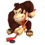  1boy absurdres donkey_kong donkey_kong_(series) donkey_kong_country highres hockey hockey_puck mario_&amp;_sonic_at_the_olympic_games mario_&amp;_sonic_at_the_olympic_winter_games mario_and_sonic_at_the_olympic_games mario_and_sonic_at_the_olympic_winter_games monkey necktie nintendo smile teeth tie 