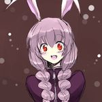  :d alternate_hairstyle animal_ears blush braid bunny_ears long_hair looking_at_viewer onimaru_gonpei open_mouth purple_hair red_eyes reisen_udongein_inaba round_teeth smile solo teeth touhou twin_braids 