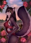  anthro breasts butt canine clothing eyewear felicia_cat female glasses looking_at_viewer mammal nipple_bulge outside solo standing swimsuit 
