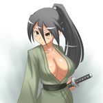  aaaa black_hair blush breasts highres large_breasts long_hair original solo sword weapon 