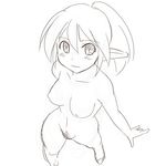  aaaa blush breasts looking_at_viewer medium_breasts monochrome nipples nude original pointy_ears simple_background sketch solo white_background 