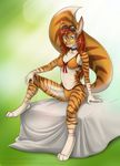  clothed clothing collar cute eyewear feline female goggles hair looking_at_viewer mammal meph red_hair rotarr sitting skimpy solo stripes swimsuit tigerbunny tight_clothing unknown_species 
