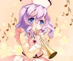  blue_eyes cosmos_(the_crying_moon) hat instrument lavender_hair long_sleeves merlin_prismriver musical_note short_hair solo touhou 