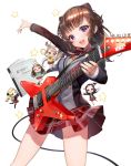  5girls :d =_= animal animal_on_head arm_up bang_dream! bangs black_hair black_jacket black_legwear blonde_hair blunt_bangs blush bow bread breasts brown_eyes brown_hair bunny bunny_on_head cardigan cat_hair_ornament chibi closed_mouth commentary_request cowboy_shot electric_guitar esp_guitars eyebrows_visible_through_hair eyes_closed facing_viewer food green_bow green_eyes green_hoodie guitar hair_bobbles hair_bow hair_ornament hanazono_tae hitowa holding holding_food holding_instrument hood hoodie ichigaya_arisa instrument jacket leg_up long_hair long_sleeves looking_at_viewer medium_breasts medium_hair minigirl miniskirt multiple_girls neck_ribbon notebook official_art on_head one_eye_closed one_side_up open_mouth outstretched_arm plaid plaid_skirt pleated_skirt polka_dot polka_dot_bow ponytail purple_eyes red_neckwear red_skirt ribbon school_uniform shiny shiny_hair skirt smile standing star starry_background striped striped_neckwear thighhighs toyama_kasumi twintails upper_teeth ushigome_rimi white_background yamabuki_saaya yellow_cardigan 