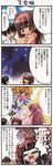  1girl 4koma airi_(quilt) angry artist_request bird black_hair castle chibi comic crown faceless faceless_male gloves heart highres imagining long_hair long_image quilt_(game) red_eyes red_hair seagull short_hair tall_image tears translation_request two_side_up 