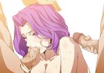  1girl breasts censored code_geass cornelia_li_britannia fellatio forced gangbang group_sex hand_on_head nude oral penis purple_eyes purple_hair sex short_hair simple_background standing sweat tamamono_atae tears threesome white_background wince wink 