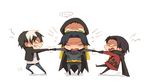  4boys batman batman_(series) belt black_hair brothers cape chibi damian_wayne dick_grayson fight gloves hoodie jason_todd male pull red_hood red_robin robin_(dc) tim_drake two-tone_hair 