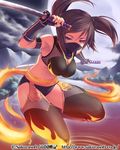  bad_id bad_pixiv_id breasts brown_eyes brown_hair cleavage cloud full_moon gloves hands katana large_breasts mask moon night ninja original piro_(orip) sky solo sword teikoku_senki thighhighs twintails weapon 