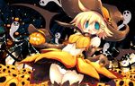  :o aqua_eyes blonde_hair blush elbow_gloves ghost gloves halloween happy_halloween hat holding jack-o'-lantern looking_at_viewer necktie original panties sakaki_(noi-gren) short_hair solo underwear white_panties wings witch_hat 