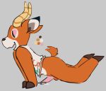  animal_crossing animal_genitalia animal_penis antelope anthro balls beau_(animal_crossing) bottomless bovid clothed clothing cum digital_media_(artwork) erection eyes_closed looking_pleasured lying male mammal nintendo on_front penis shirt simple_background smile solo spunkdragon tapering_penis video_games 