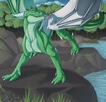  biceps claws danza dragon fangs feral forest green_dragon green_skin griz_sylverwing horn lake licking looking_at_viewer male muscles nude open_mouth outside pecs pose saliva scales scalie scenery solo toe_claws tongue tree wings wood yellow_eyes 